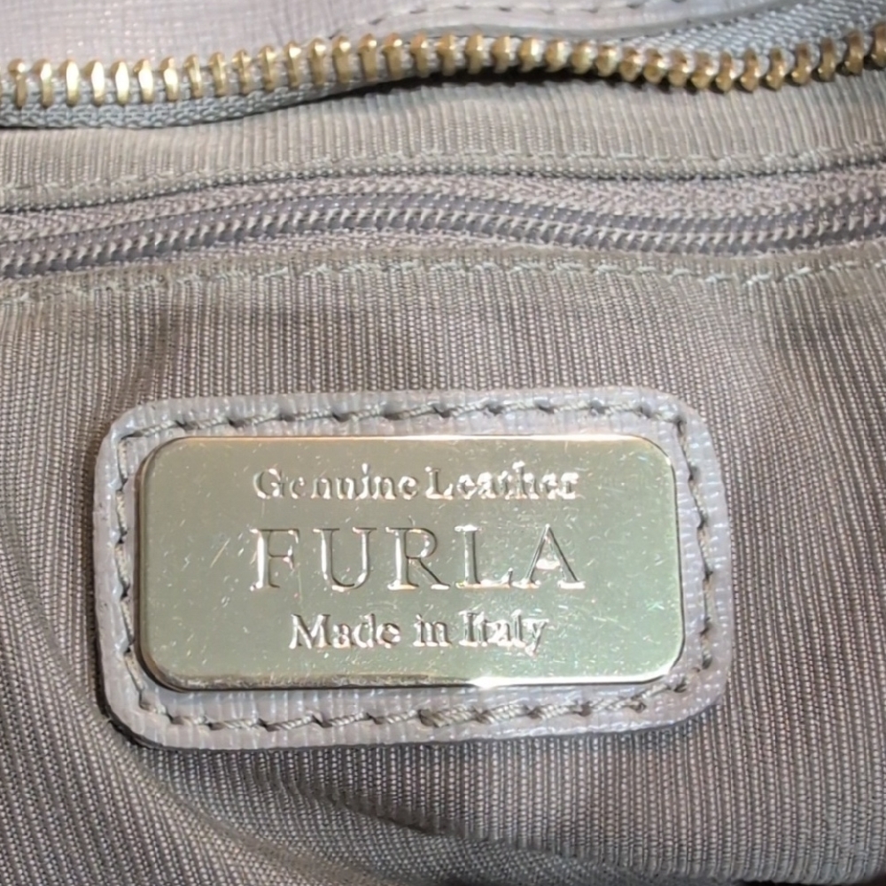 Furla Taupe Leather Tote Handbag Nice Purse 13 x 8 Stylish Club Career - Picture 16 of 16